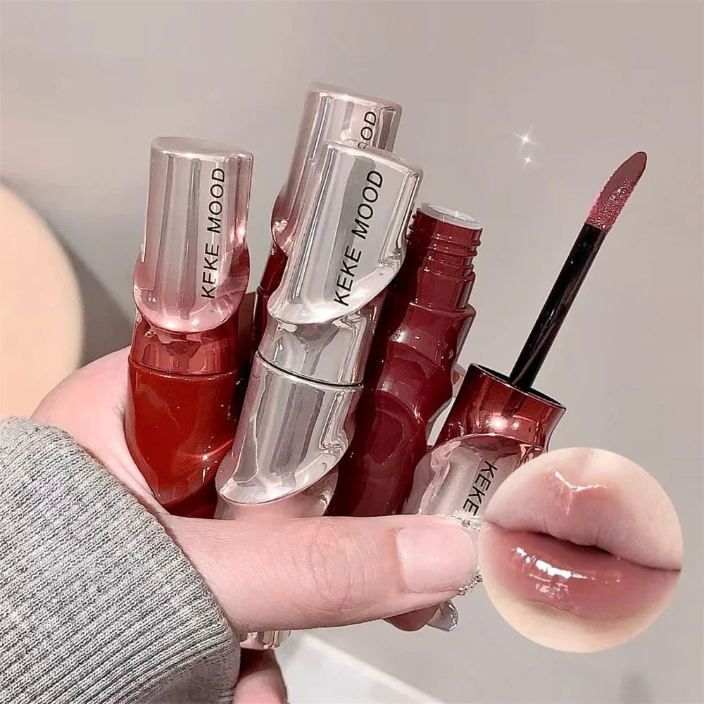 Crystal Nude Gray Glossy Lip Stain Mirror Korean Lip Glaze Sheer Nude Glitter Lip Tint Watery Shine Plumping Lipgloss Cosmetics
