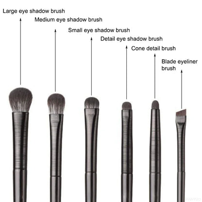 6pcs Black Eye Makeup Brushes Set Professional Contouring Eyeshadow Eyeliner Brush Portable Blending Facial Beauty Cosmetic Tool